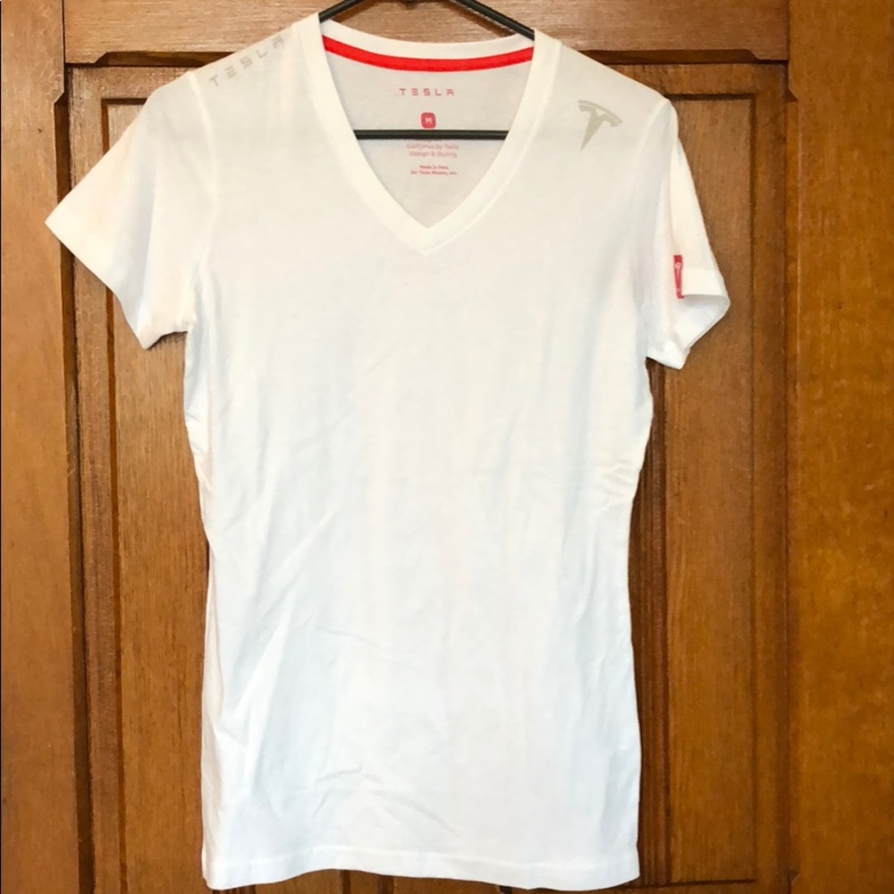 Tesla White V-Neck Tee